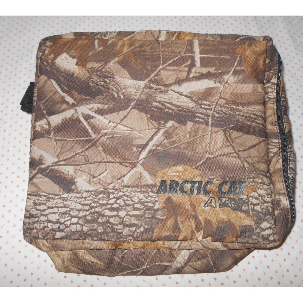 ARCTIC CAT ATV STORAGE BAG 15 X 13 x 6 PADDED CAMO HOOKS STRAPS RACK